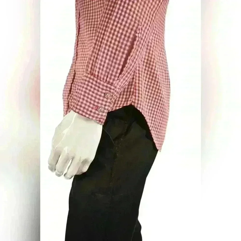 1970s LEVI'S Red Cotton Blend Gingham Western Tablecloth Picnic Shirt Small USA - Picture 2 of 7